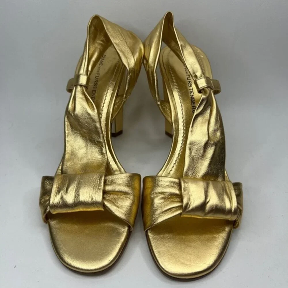 DIANE von FURSTENBERG Made in Italy 🇮🇹 Gold Designer Metallic Heels Size 7M‎
